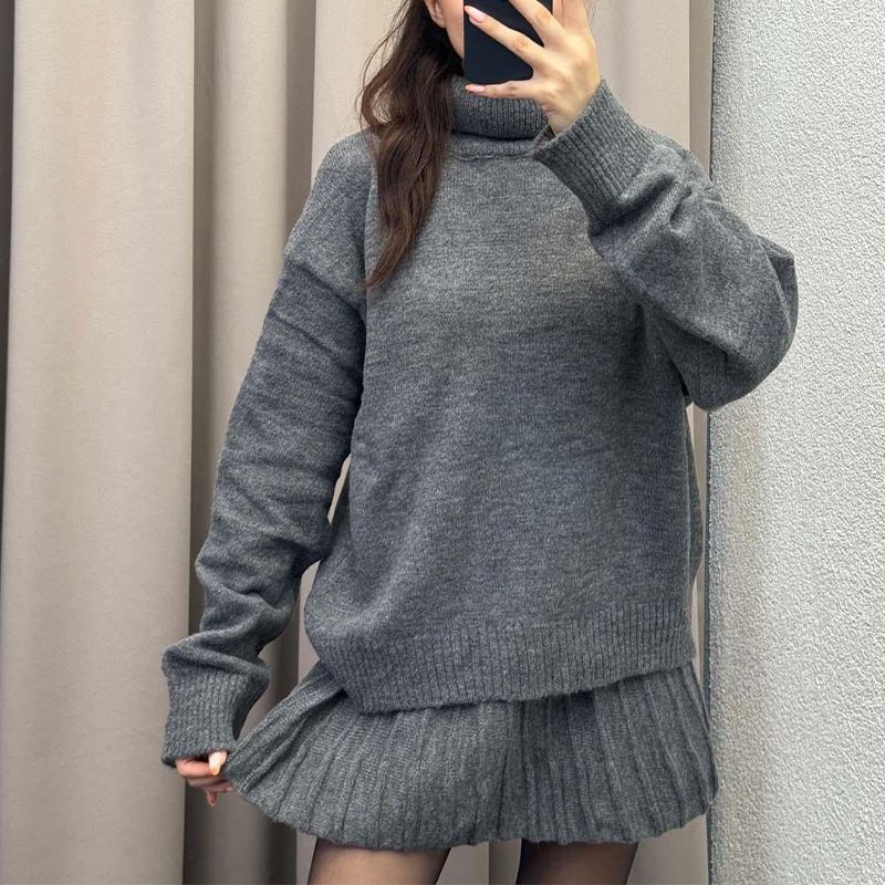 Damenbekleidung Herbst Einfarbig Rundhals Lose Top Einfach Vielseitig Rock Anzug_voghion.com