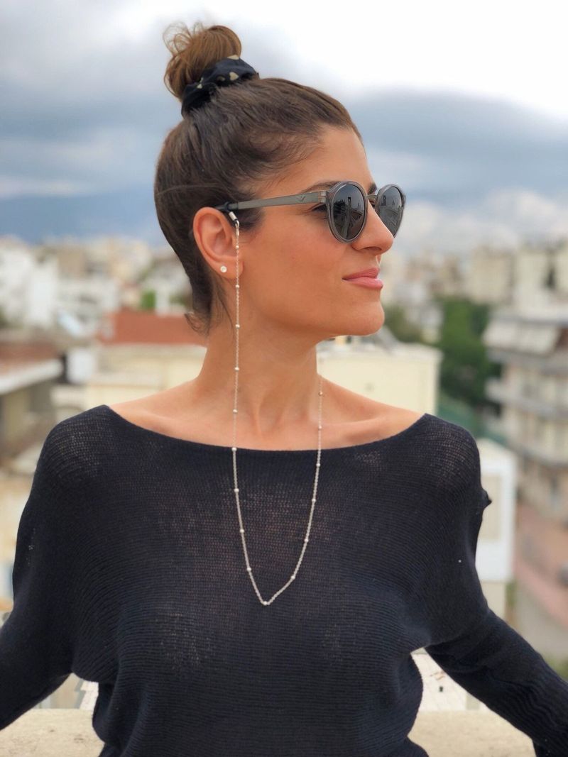 Mascarilla de moda sencilla con cuentas doradas y plateadas, de metal, antideslizante, con cadena larga para gafas._voghion.com