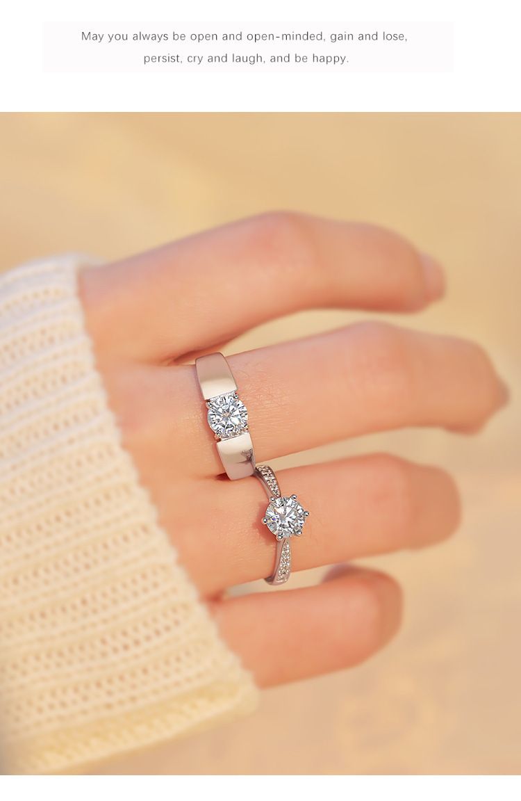 Anel de diamante com pedra de alto carbono casais para se casar, prata pura um par de ordens simuladas, anéis para casamento_voghion.com