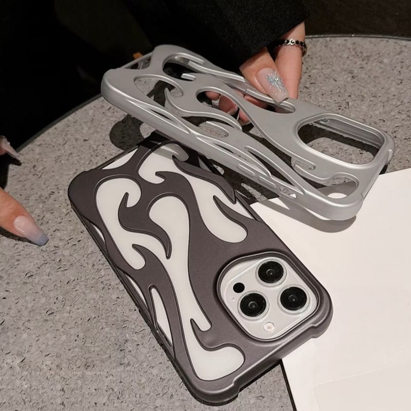 New 3D Flame pattern Phone Case for iPhone 16 11 12 13 14 15 ProMax Plus Fashion Hollow Slim Shockproof Protective soft Cover_voghion.com