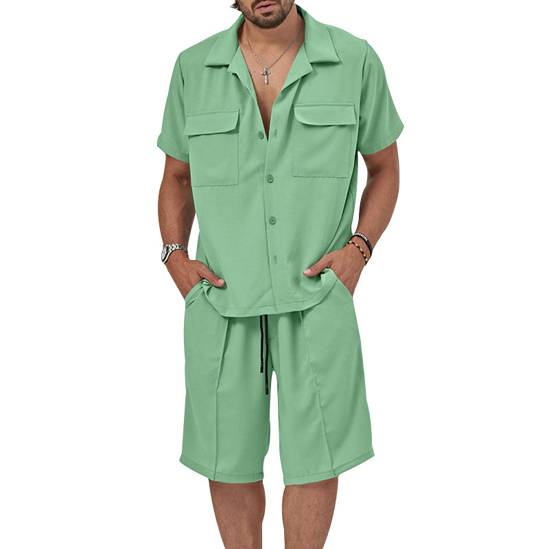 2023 Sommer Herren Neues Revers Casual Shirt Shorts Zweiteiliges Set für Männer_voghion.com