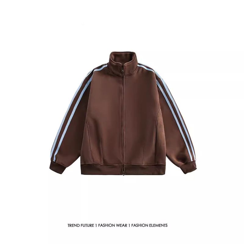 Veste à col montant à trois bandes de style américain CT pour homme, veste ample à double fermeture éclair tendance pour l'automne, pour couple_voghion.com