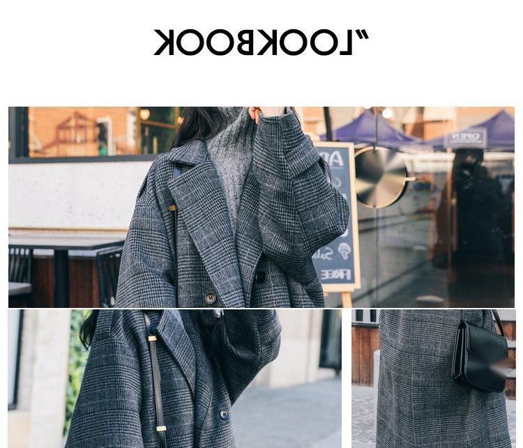 Checkered Women's Long Version Loose 2024 Winter New Item Student Knee High Chic Woolen Coat_voghion.com