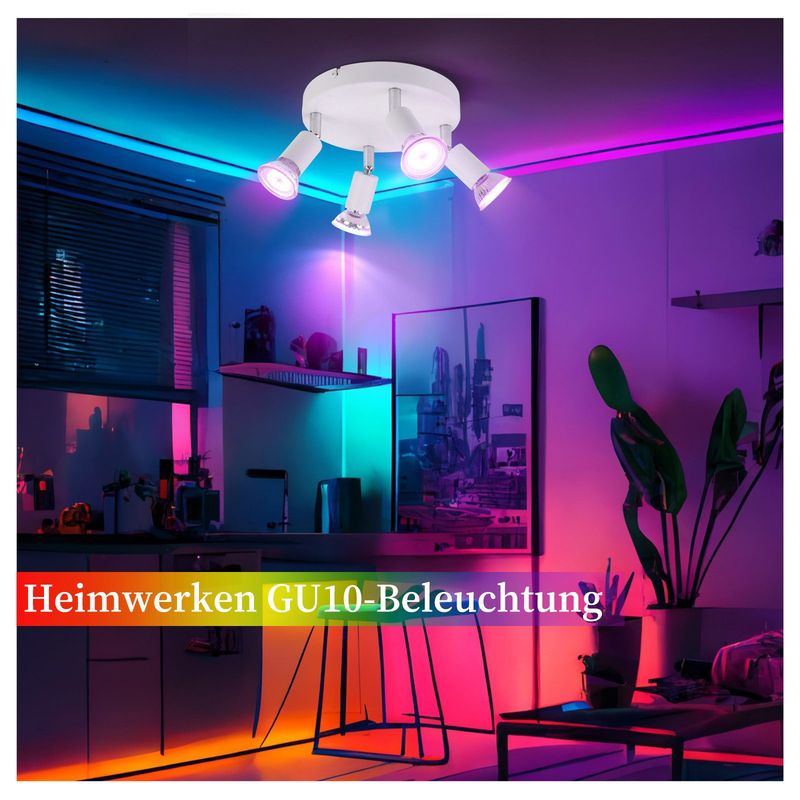 Glitzerlife LED Deckenstrahler Weiß Deckenspots - 4 Flammig Schwenkbar GU10 Metall Deckenlampe Moderne Wohnzimmerlampe Für Schlafzimmer Küche Gang Esszimmer_voghion.com
