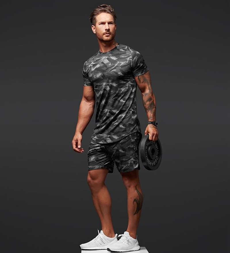 Herren-Shorts, T-Shirt, Sommer, Sport und Fitness, Tarnung, Strandhose, kurzärmeliges zweiteiliges Set_voghion.com