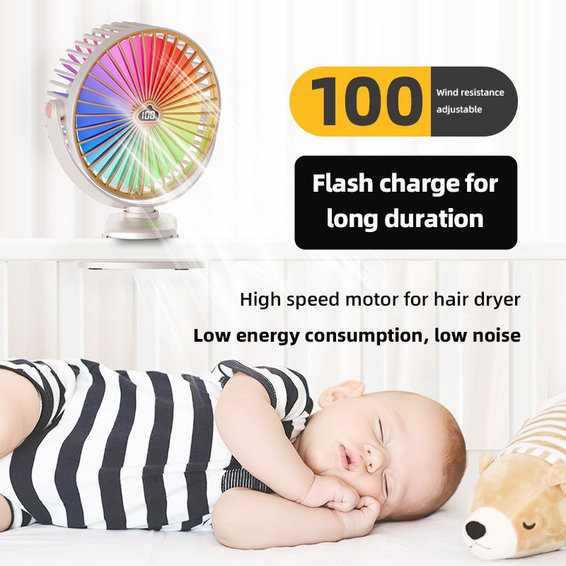 Digital Display Small Student Dormitory Bedside Night Light Clip Fan Office Desktop USB Rechargeable Silent_voghion.com