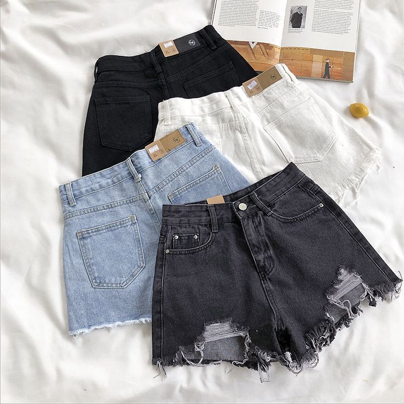 Women's Clothing Light Colored Denim Shorts Women's High Waisted Light Wash Denim Shorts With Distressed Hem & Ripped Details - Stretchy Comfort Fit_voghion.com