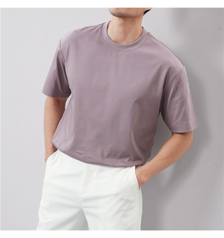 Live Supply Of High-quality Long-staple Cotton Men's Short-sleeved T-shirts, Non-marking Pressing Double-sided Liquid Ammonia Cotton Round Neck Large_voghion.com