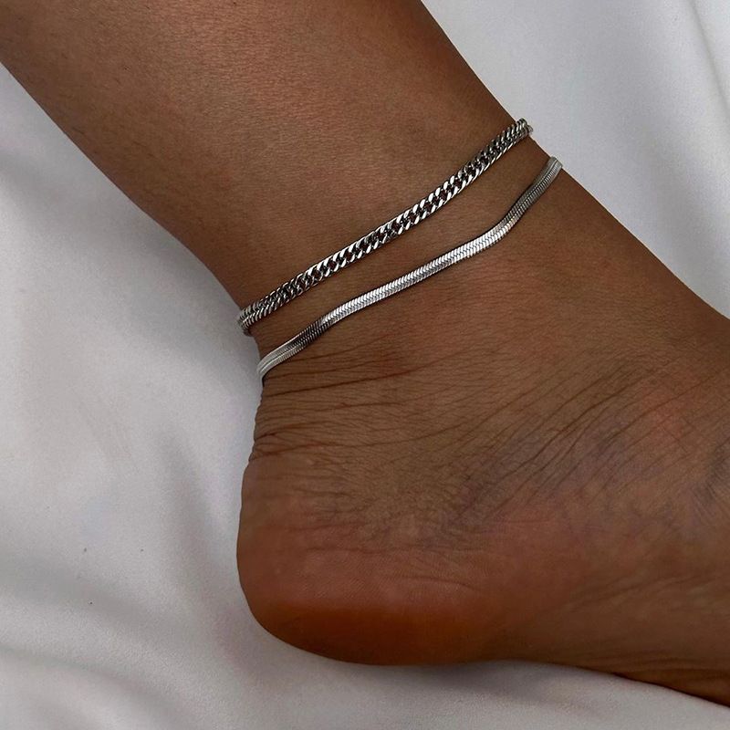Legierung Doppelschicht Neue Dicke Kette Schmuck High-End-Armband Damen Fußkettchen_voghion.com
