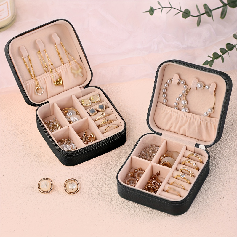 1 Stück Tragbare Schmuckaufbewahrungsbox, Reiseetui für Ohrringe, Halsketten und Ringe, Einfache Schmuck-Organizer-Box_voghion.com