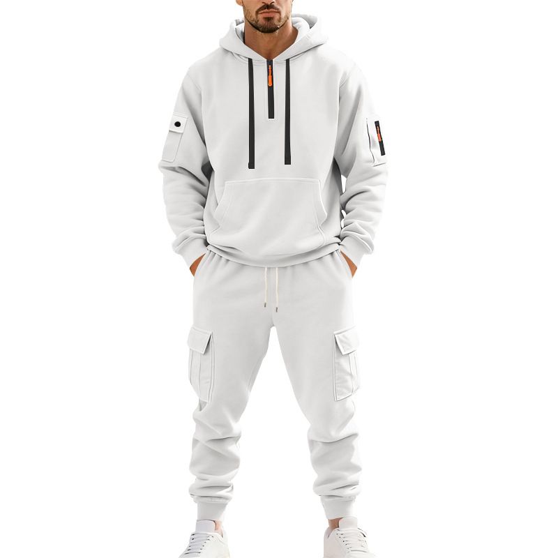 Ensemble pull à capuche en polaire épaisse automne et hiver, pull de sport décontracté et ample, pantalon de survêtement, ensemble deux pièces_voghion.com