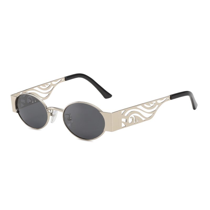 New Fashion Polarized Punk Round Frame Metal Hollow Leg UV Protection Sunglasses For Women_voghion.com