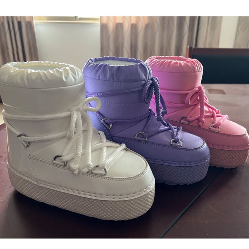 Botas de plataforma para mujer 2025, botas de esquí de invierno para mujer, botas de nieve antideslizantes de piel sintética, impermeables, botines con forro de algodón y esponja negra._voghion.com