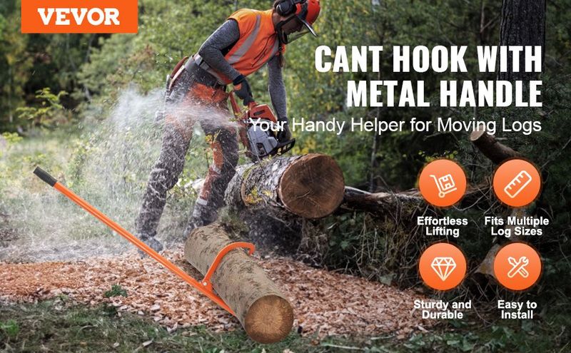 VEVOR Cant Hook Tool 46.5 In Heavy Duty Steel Log Roller Forestry Logging Tools_voghion.com