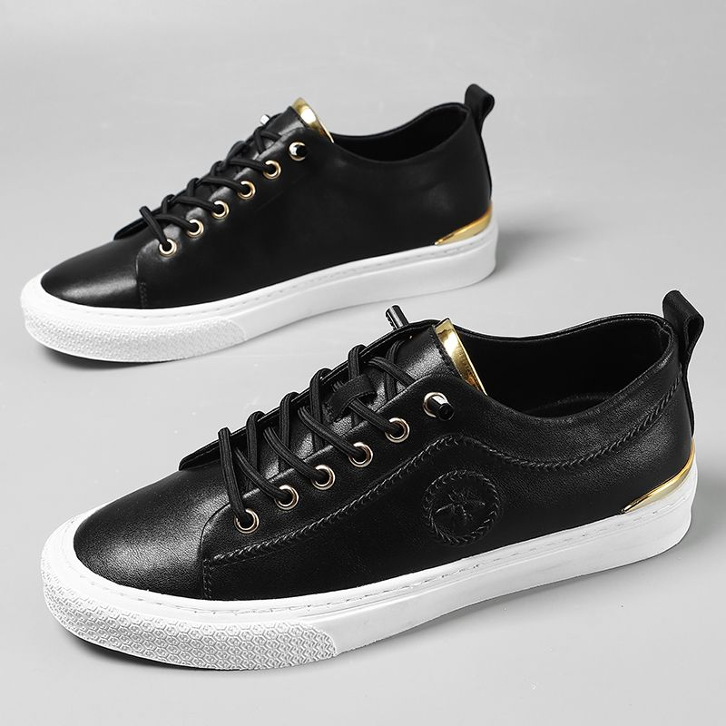 Scarpe casual nere da uomo in vera pelle con suola morbida, versatili, con bordo basso, di nuova tendenza_voghion.com