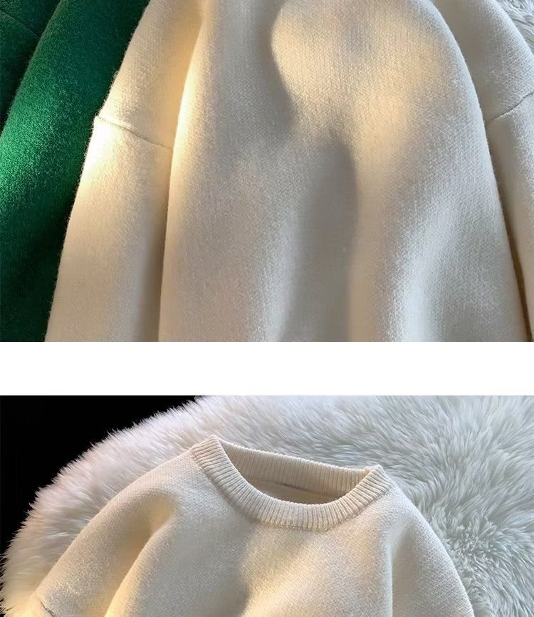 Sweater autumn and round neck thick knit men's trendy brand winter wool warm inner layer base sweater_voghion.com
