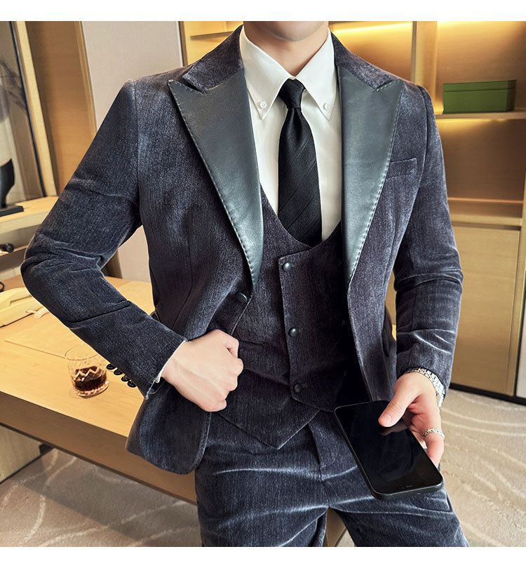 Męska odzież jesień i zima designerskie skórzane garnitury retro wysokiej klasy moda slim fit trzyczęściowe garnitury_voghion.com