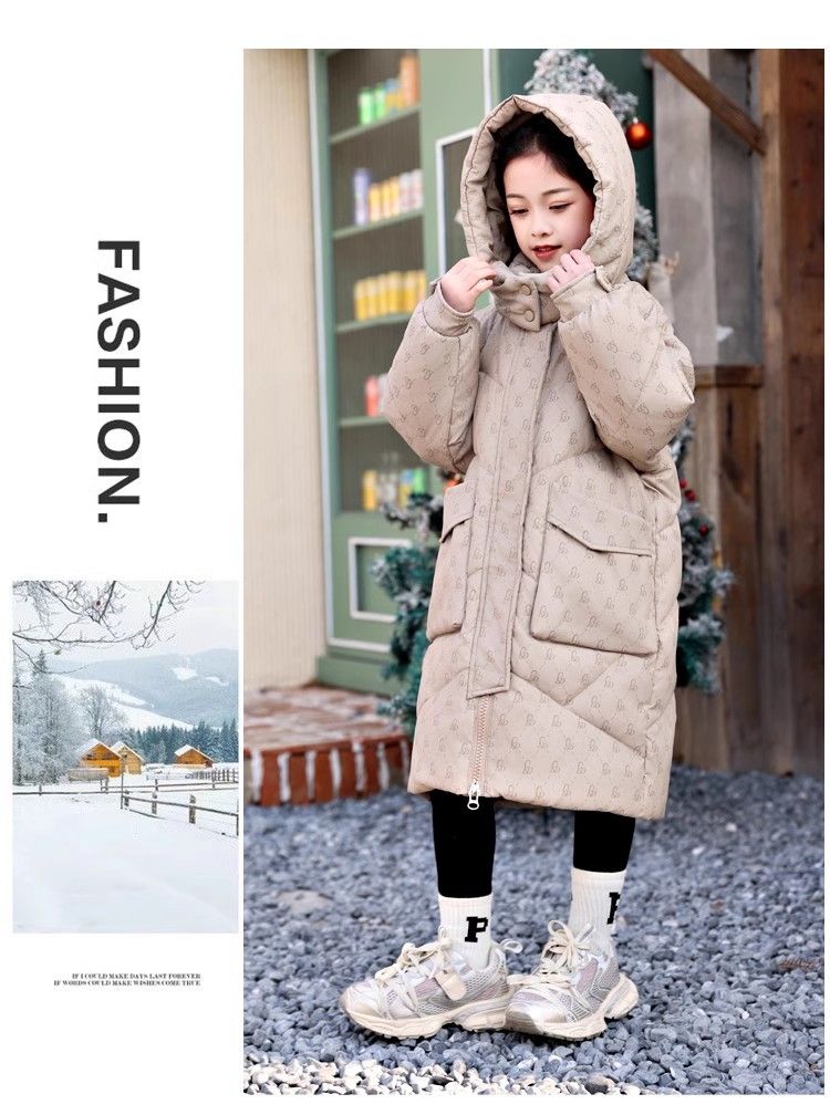 Girls' Long Puffer Coat With Hood – Korean-Style Winter Jacket (50% White Duck Down, 120-170cm, 3 Colors)_voghion.com