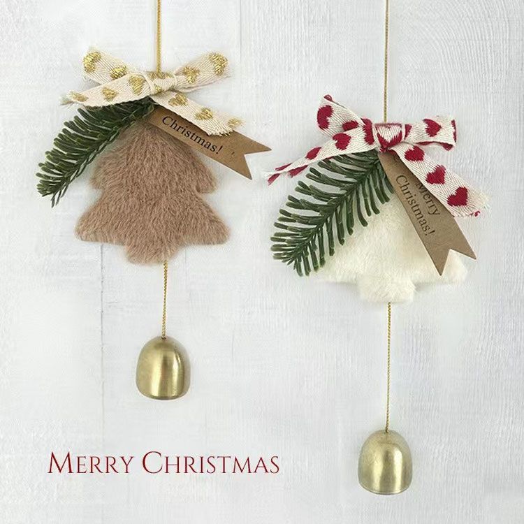 Red Christmas Tree Hanging Ornament Plush Bell New Year Door Handle Pendant Car Decoration Couple Gift_voghion.com