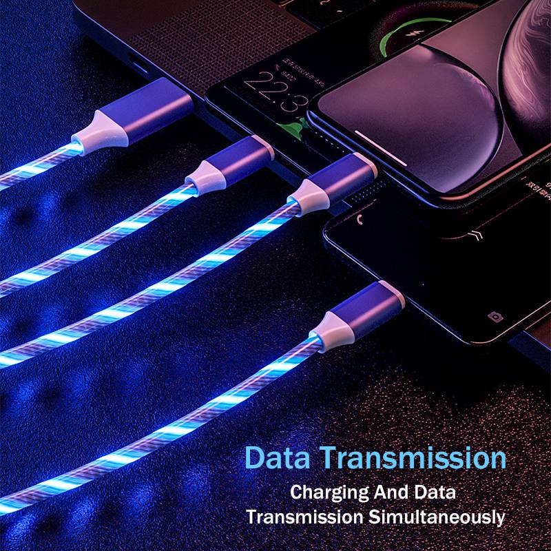 3 In 1 Glowing LED Light Cable Mobile Phone Charging Cables Micro USB Type C Charger For Samsung Xiaomi IPhone Charge Wire Cord_voghion.com