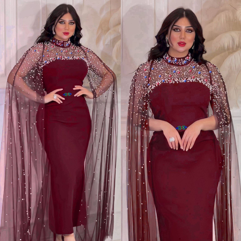Moslem Abaya Arabesch Kleeder Beaded Mesh Kleed Robe Iftar Luxus Rock_voghion.com