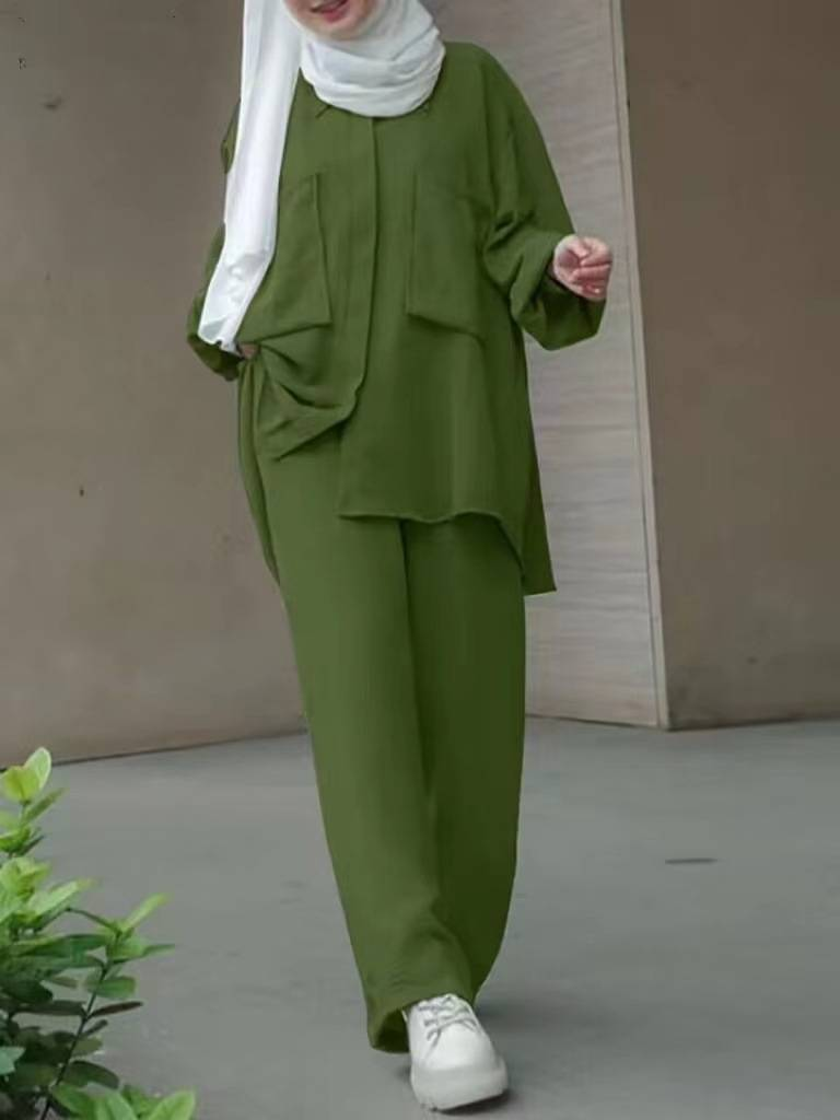 2 pezzi Abaya 5XL Donne Due pezzi Set musulmani Kimono Khimar Top+pantaloni a gamba larga Abiti 2024 Solido Ramadan Eid 2 pezzi Vestiti Islam_voghion.com