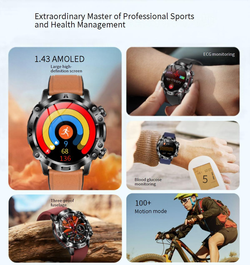 Smart Watches Dedicated ET482 Smart Watch Outdoor Sports AMOLDE HD ECG Bluetooth Call Non Invasive Blood Sugar_voghion.com