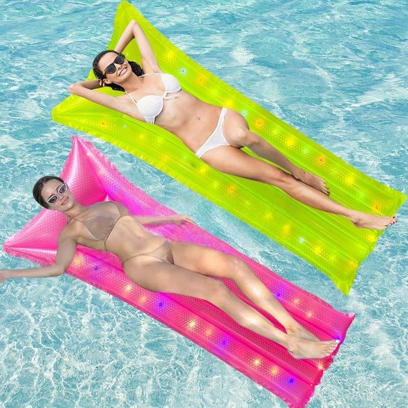 Led Light-Up Inflatable Lounge Float - Pearl Glow Floating Bed For Adults (Single Person Battery Powered)_voghion.com