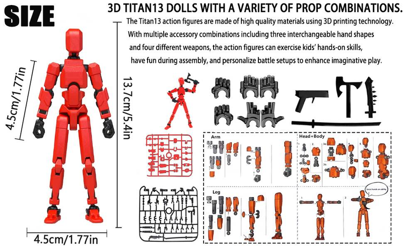 Nova montagem concluída da YOUEN - Figura de ação Titan 13, conjunto de figuras de ação de robôs fictícios 13, figuras de ação multiarticuladas impressas em 3D_voghion.com
