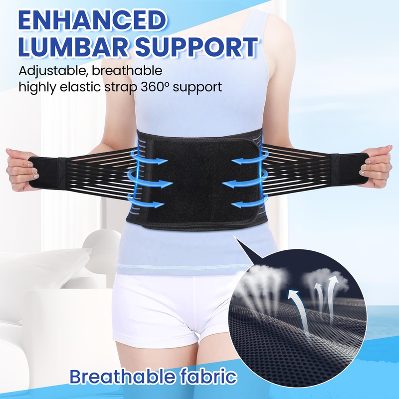Supporto per la schiena per alleviare il dolore lombare - Cintura di supporto lombare ergonomica con 6 strisce curve in acciaio regolabili e traspiranti, adatta a uomini e donne_voghion.com