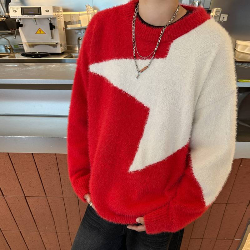 Men's Winter Crewneck Sweater Casual Knit Pullover Color Block Warm Long Sleeve Top For Teens_voghion.com