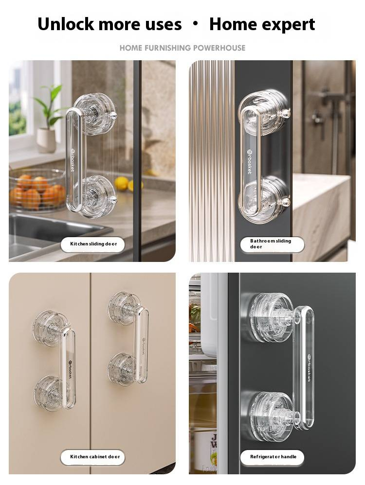 Transparent Suction Cup Hook – No-Drill Handle For Cabinets, Glass Doors & Fridges, 3kg Load (Small/Large, Grey/Clear)_voghion.com