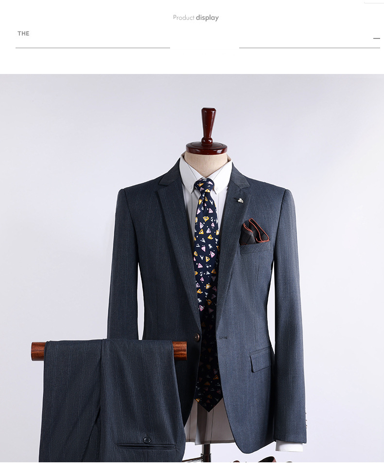 Men's Slim Fit Blue Stripe Suit Set Formal Blazer & Trousers For Wedding, Business & Office Wear_voghion.com