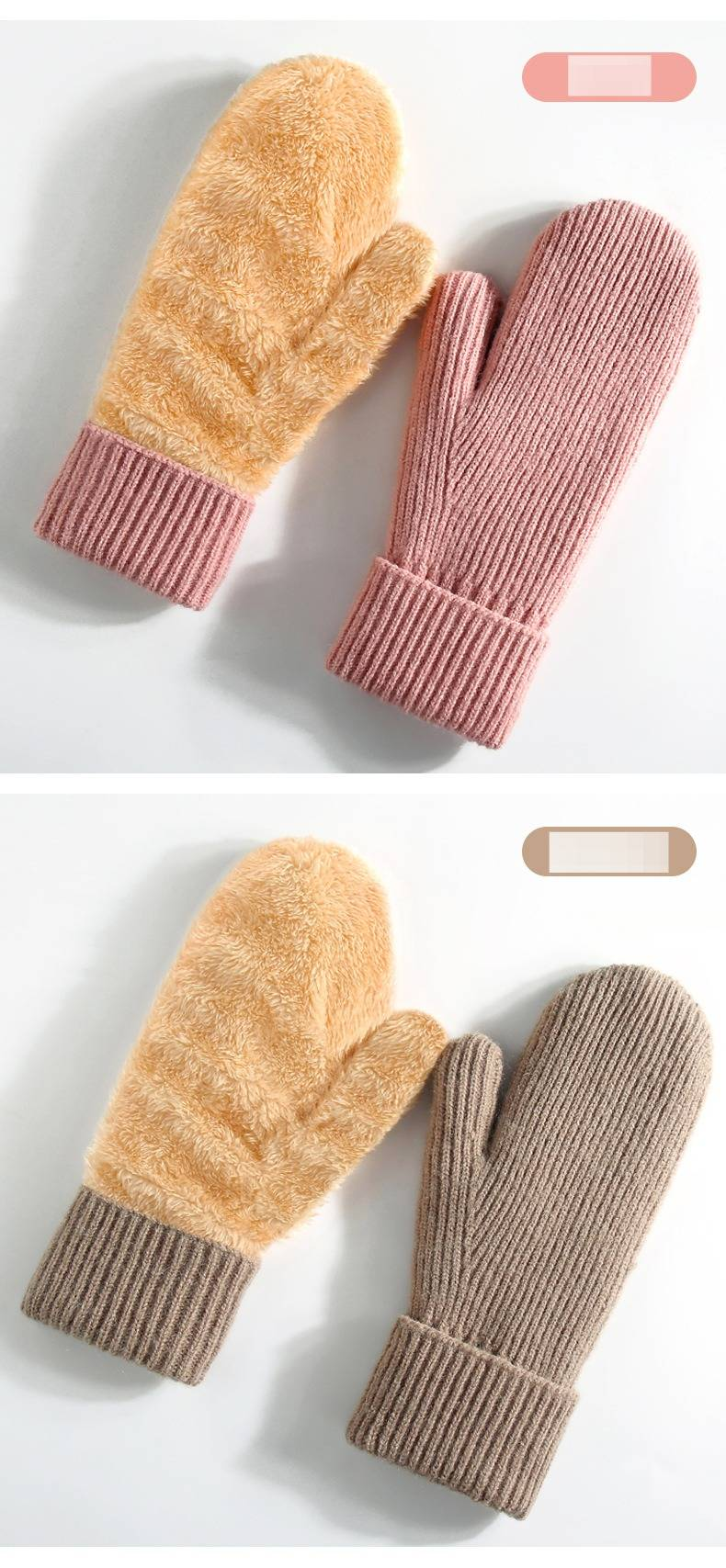 Women's Plush And Thickened Knitted Gloves Double Layer Warm Ski Gloves Outdoor Cycling Mittens_voghion.com