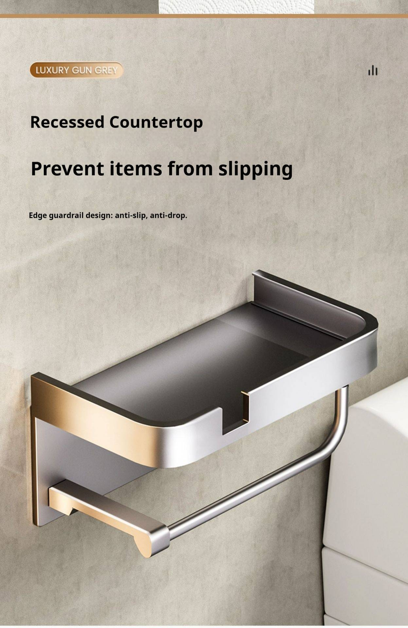 Portarrollos de papel higiénico de doble capa con soporte para teléfono, organizador de papel higiénico de pared, moderno dispensador de papel de aluminio_voghion.com