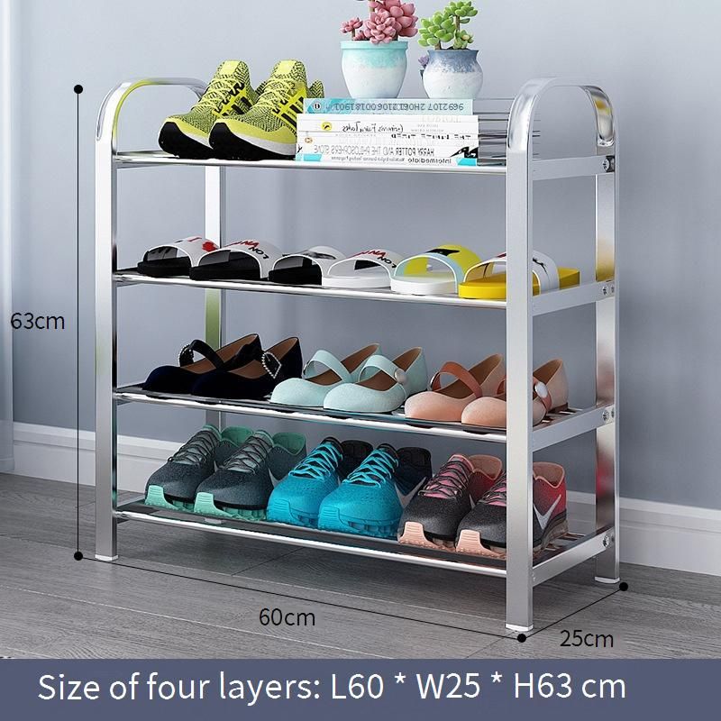 Étagère à chaussures en acier inoxydable, robuste et multi-niveaux, idéale pour l'entrée, anti-poussière, montage facile, style minimaliste moderne._voghion.com