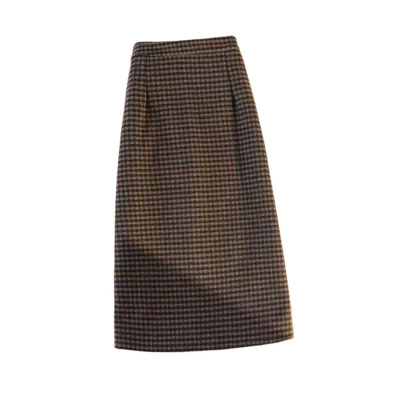 Gonna midi scozzese a trapezio da donna, gonna lunga invernale elasticizzata a vita alta con tessuto caldo e spesso, gonna a quadri snellente per casual e ufficio_voghion.com