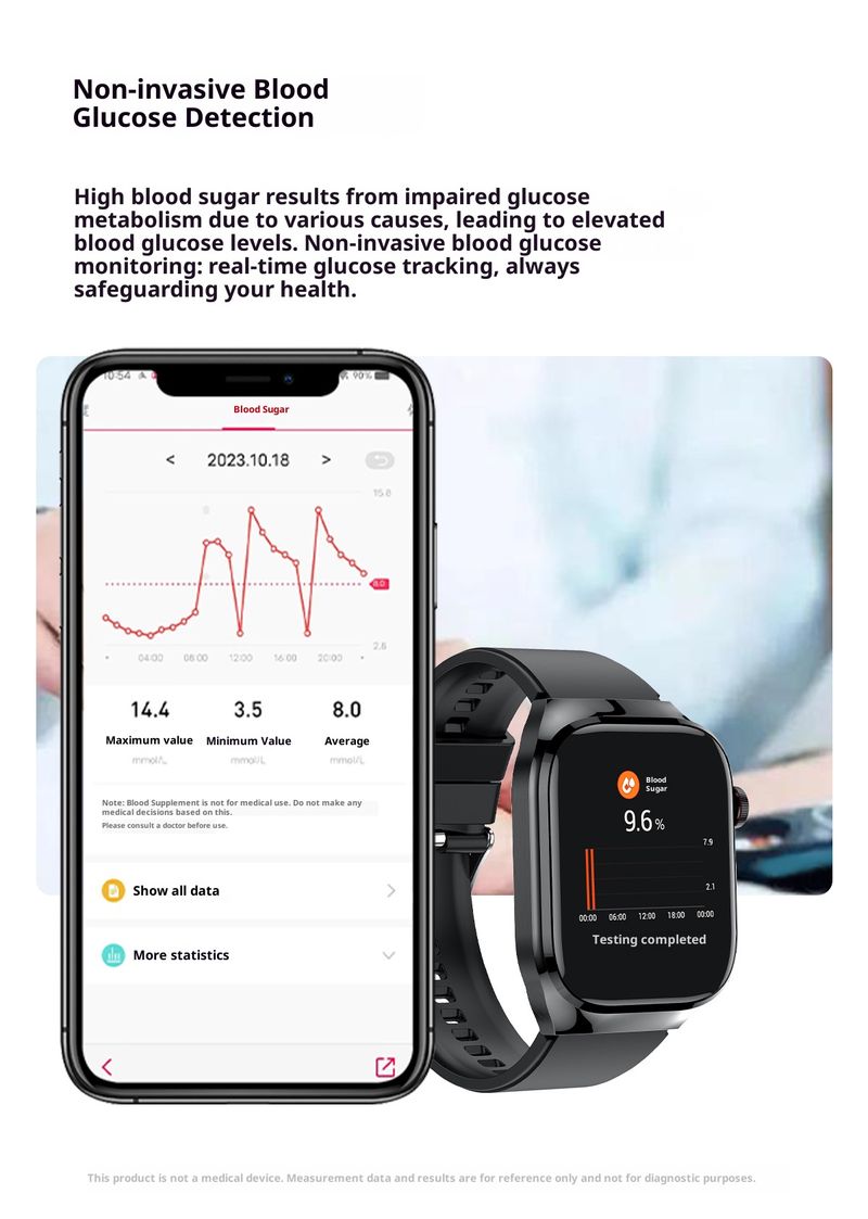 Smartwatch TK16 con ECG, monitoraggio non invasivo della glicemia, chiamate Bluetooth, monitoraggio della frequenza cardiaca e del sonno per uomini e donne_voghion.com