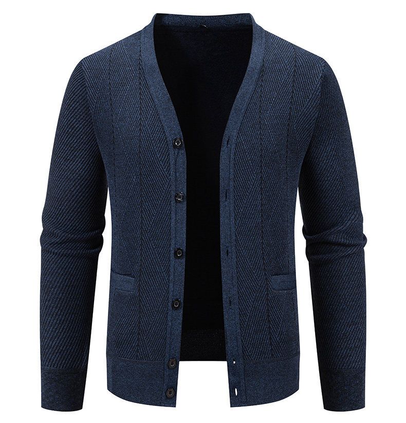 Herrenbekleidung – Fleecegefütterter Strickjackenpullover, warmer Winterpullover mit V-Ausschnitt für lässige und stylische Outfits (erhältlich in 5 klassischen Farben und 4 Größen)_voghion.com