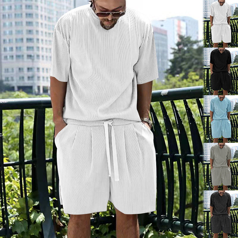 men's clothing summer men's clothing ice silk cool loose short-sleeved T-shirt shorts casual sports suit men_voghion.com