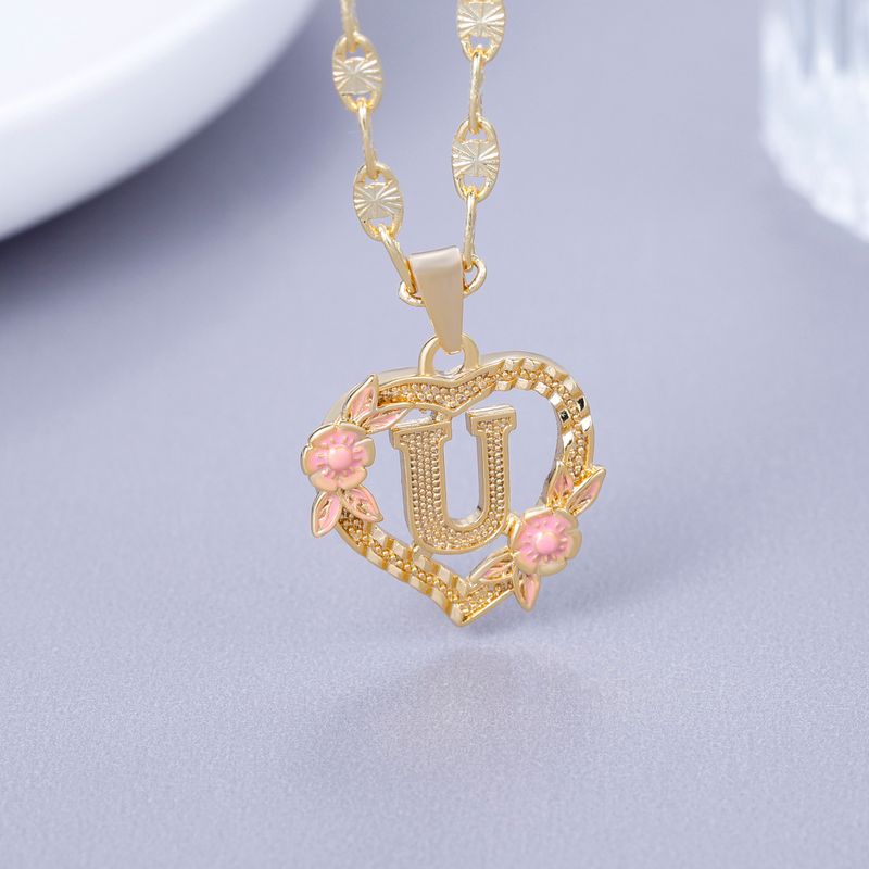 2025 New Arrivals GOLD PLATED CUSTOMIZED HEART FLOWER INITIAL LETTER PENDANT WITH FIGARO CHAIN 24" 4MM Name Necklace Heart Valentines Day_voghion.com