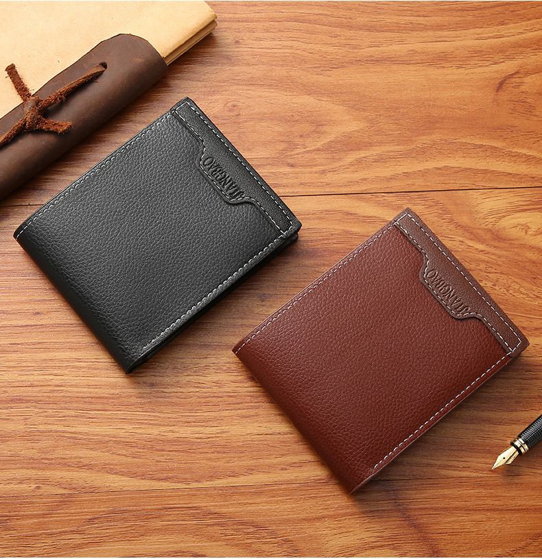 Neue Herrenbrieftasche Kurze Herrenbrieftasche Jugend Einfache Mode Multi-Card-Geldbörse mit horizontalen Nähten und Litschi-Muster_voghion.com