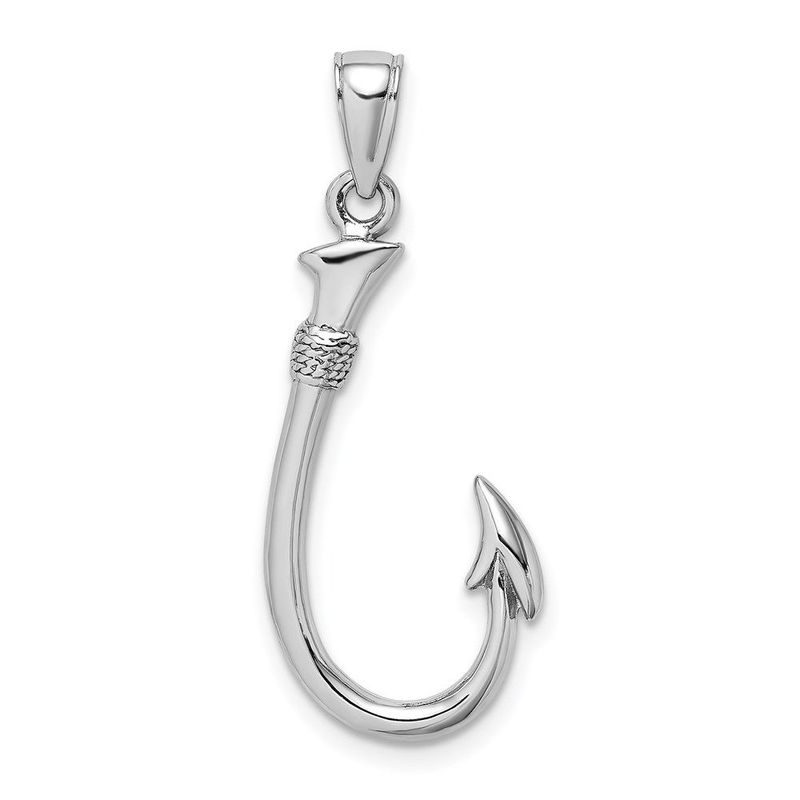 14K White Gold 3-D Fish Hook Charm_voghion.com