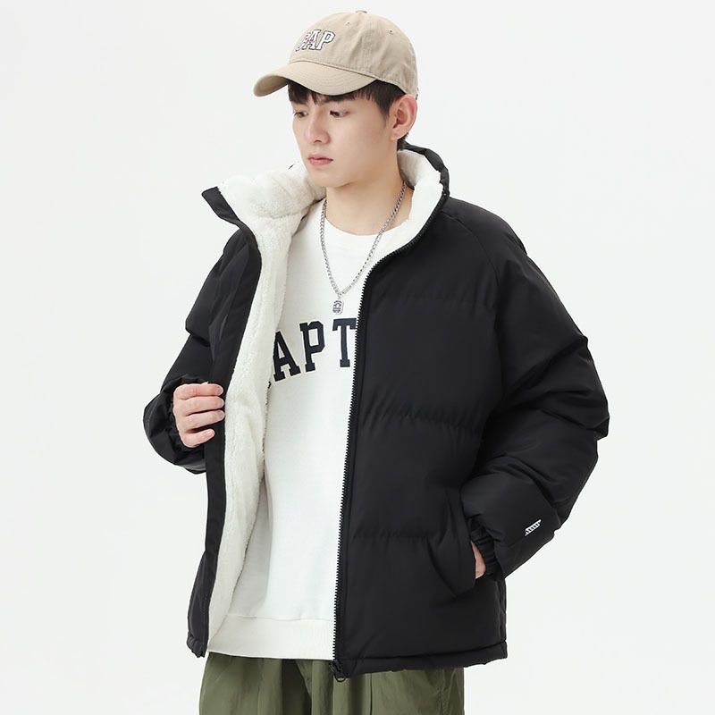 Winter Lamb Wool Puffer New Loose Fit Men's Thickened Plus Size Coat Couple's Fleece-Lined Warm Cotton Jacket_voghion.com