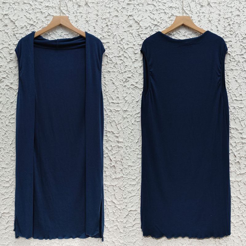 Einfarbige, modische, lässige, lange Weste für Damen_voghion.com