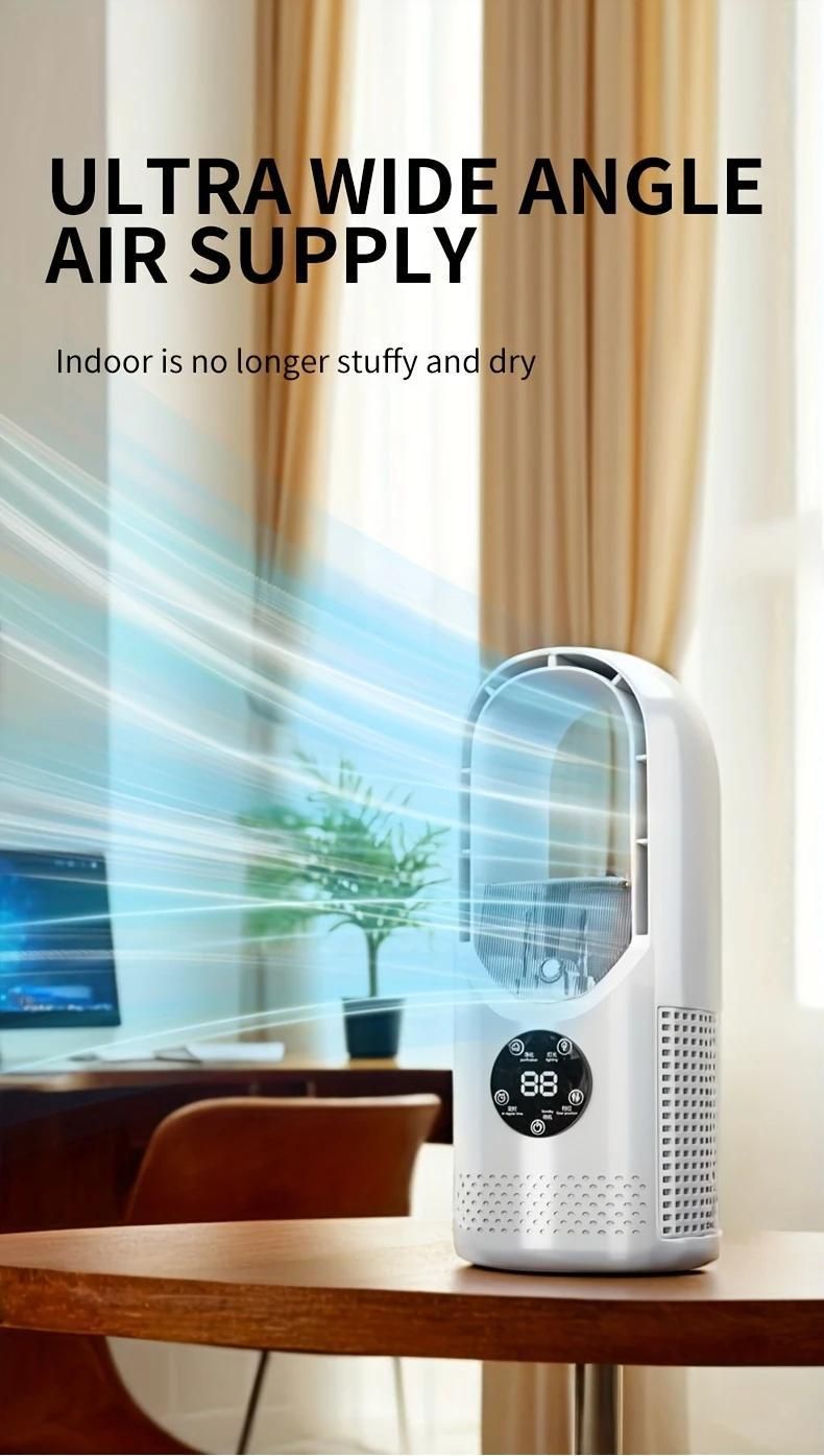 3-in-1 USB Bladeless Fan High-efficiency Cooling Cooler With 6 Wind Speeds Timing Night Light Humidifier For Home Office Dormitory_voghion.com