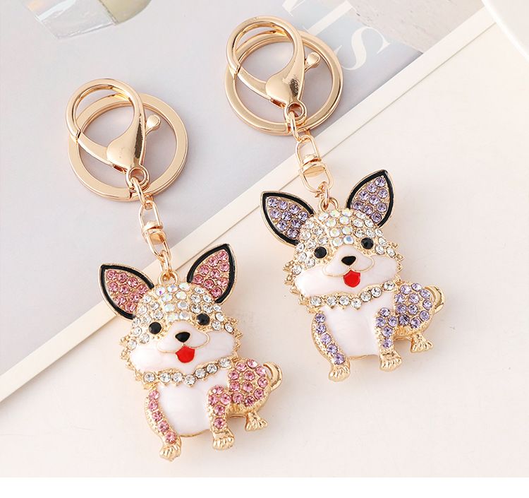 Niedlicher Hund Metall Schlüsselanhänger Anhänger Öltropfen eingelegt Diamant Tier Welpe Mode Tasche Charme kleines Geschenk_voghion.com