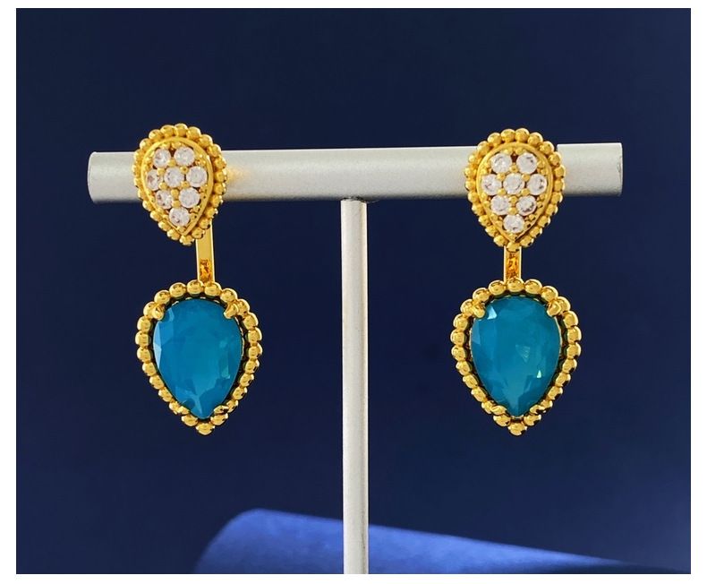 Contas de joias femininas cheias de água pingando após pendurar, conjunto de contas de cristal artificial multicolorido com garras e ganchos de orelha com tipo gota d'água_voghion.com