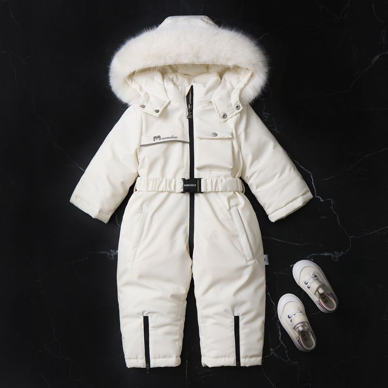 Traje de nieve infantil con forro polar – Pelele de invierno ultracálido con capucha (90-120 cm) – Mono de esquí unisex con cremallera completa para niños pequeños_voghion.com