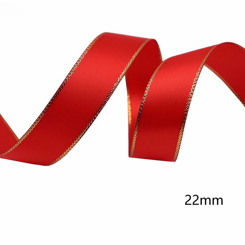 Set de 4 role/pachet de panglici roșii din satin cu margini aurii pentru ambalaj cutii cadou, decorarea părului, fluture DIY_voghion.com